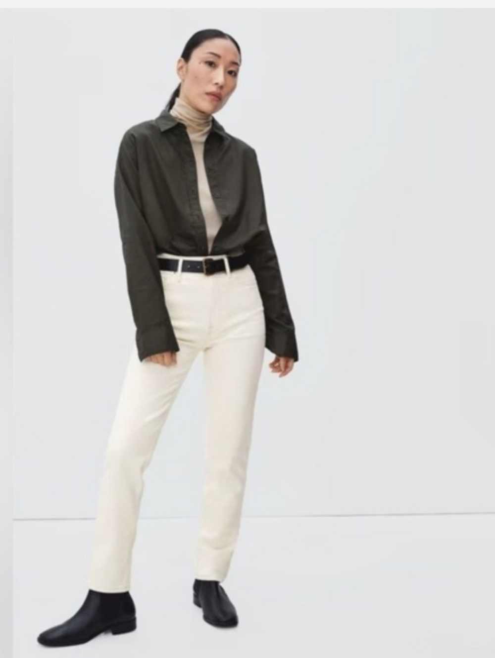 Everlane The Cheeky Jean White 28 Crop 90s Denim Straight Fit High Rise EUC